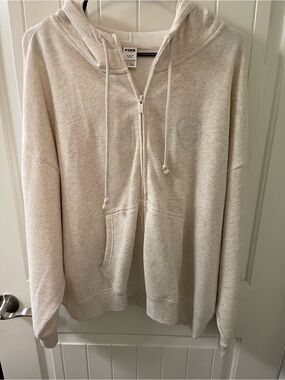 PINK Victoria's Secret Soft Beige Zip Hoodie with Rhinestone Heart